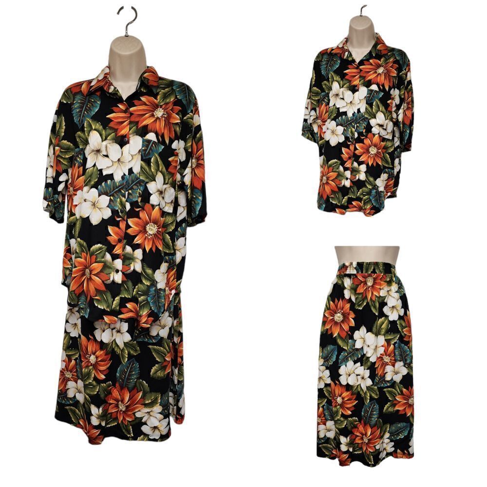 Vintage Michelle Leslie of California 2PC Rayon Tropical Floral Skirt Set Size M
